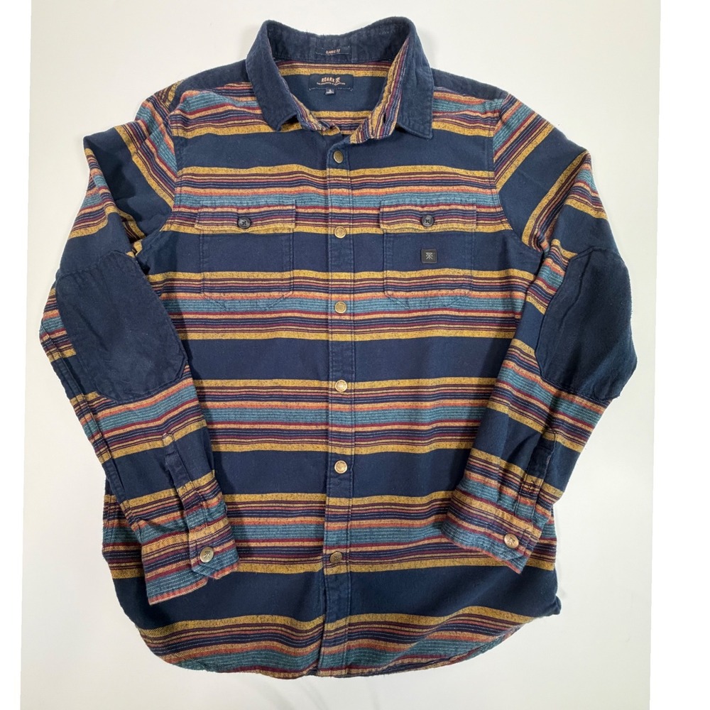 Roark Revival Nordsman Flannel Shirt Mens Large Navy Stripe Gorpcore Boho